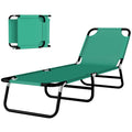 Outdoor Folding Lounge Chair, Steel Tanning Chair with Reclining Back, Breathable Mesh for Beach, Yard, Patio, Green