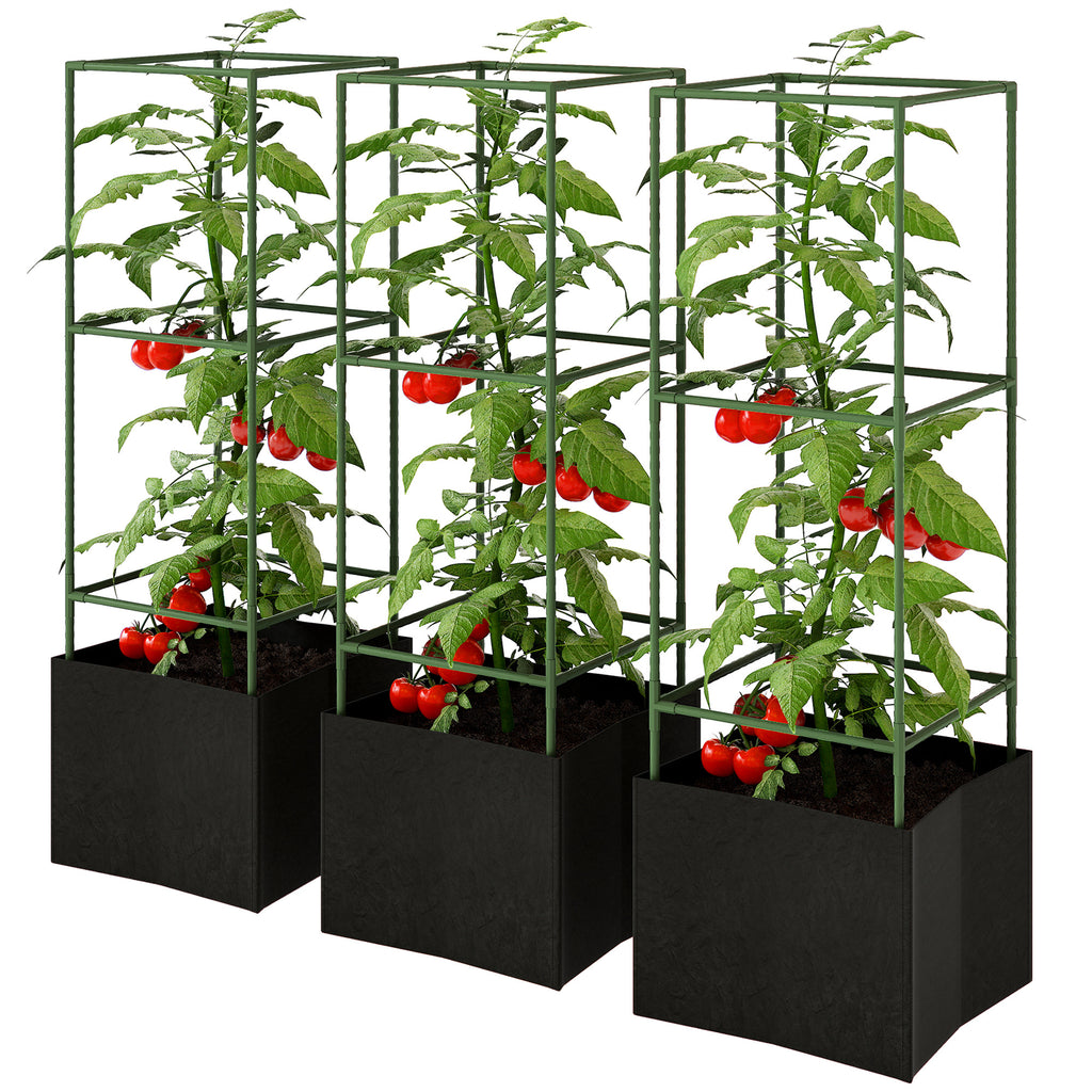 3 Packs Tomato Cages with 13.5 Gallon Grow Bags, Adjustable Square Plant Support Trellis