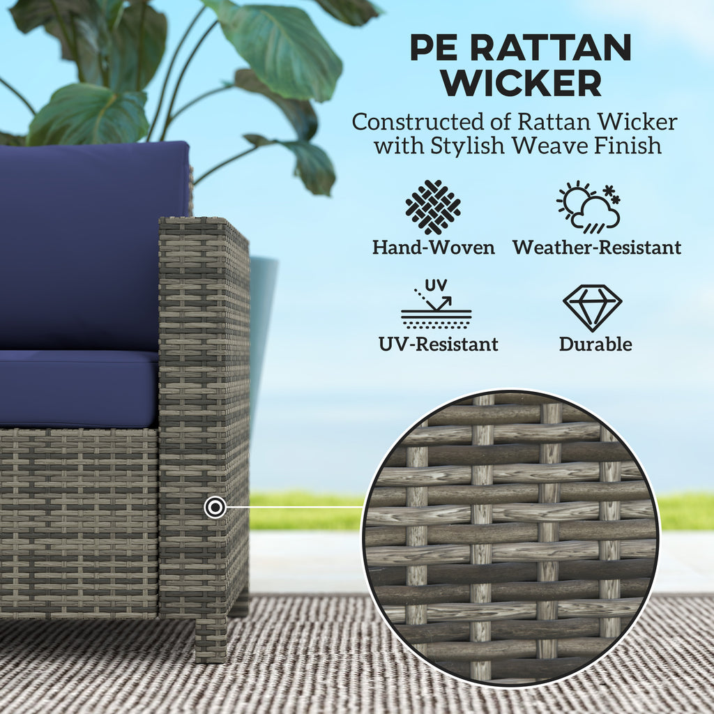Wicker Outdoor Sofa, All Weather Patio Couch Loveseat with Cushions for Balcony, Deck, Garden, Poolside, Dark Blue