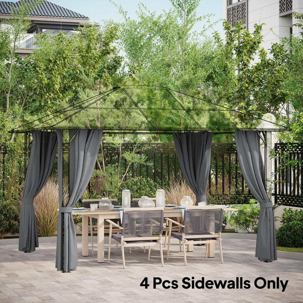 Gazebo Curtains, 10' x 12' Universal Replacement Privacy Curtain, 4-Panels Sidewall with Hooks/C-Rings, Dark Grey