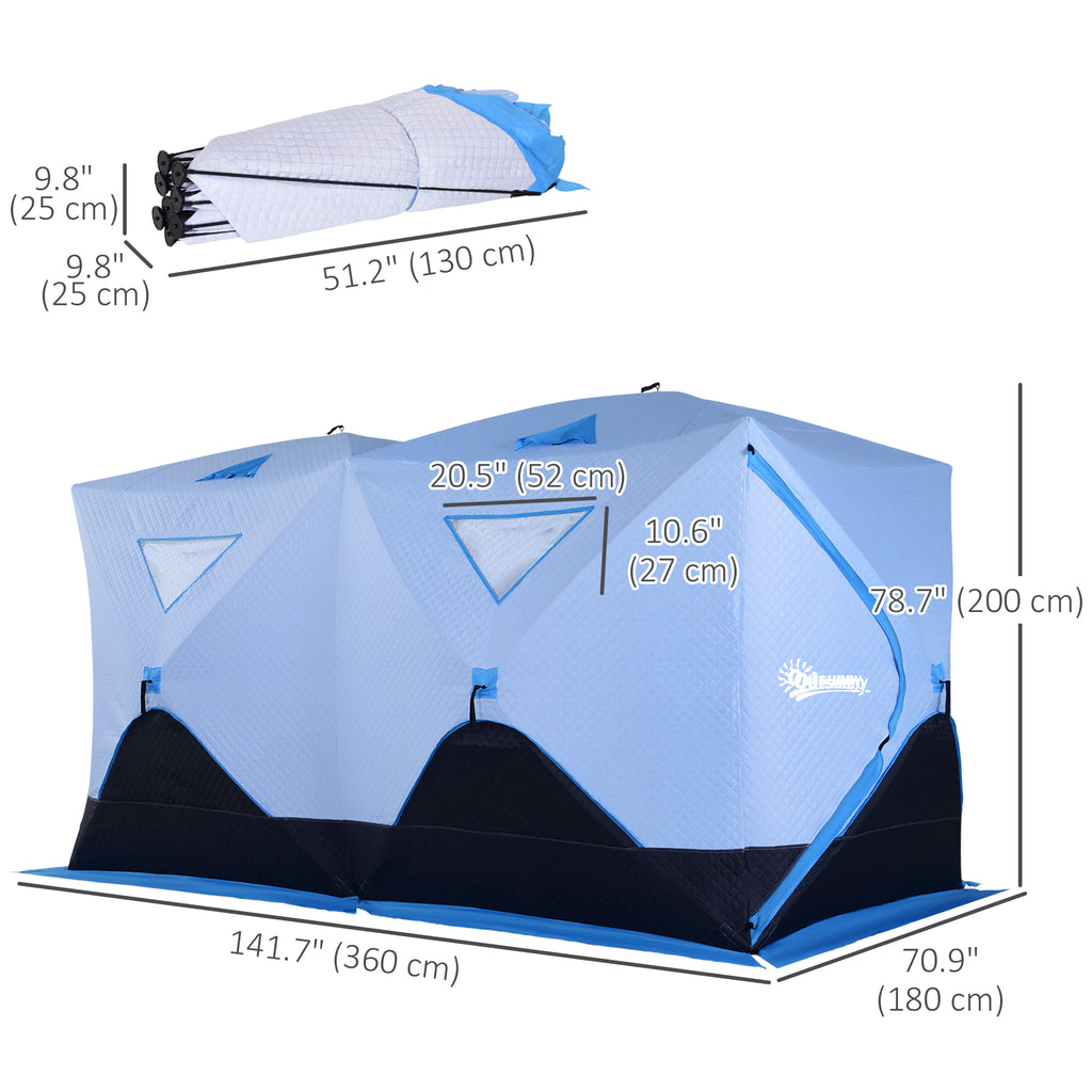 5-8 Person Insulated Ice Fishing Tent Shelter with Ventilation Windows and Carry Bag, for -22â„‰, Blue