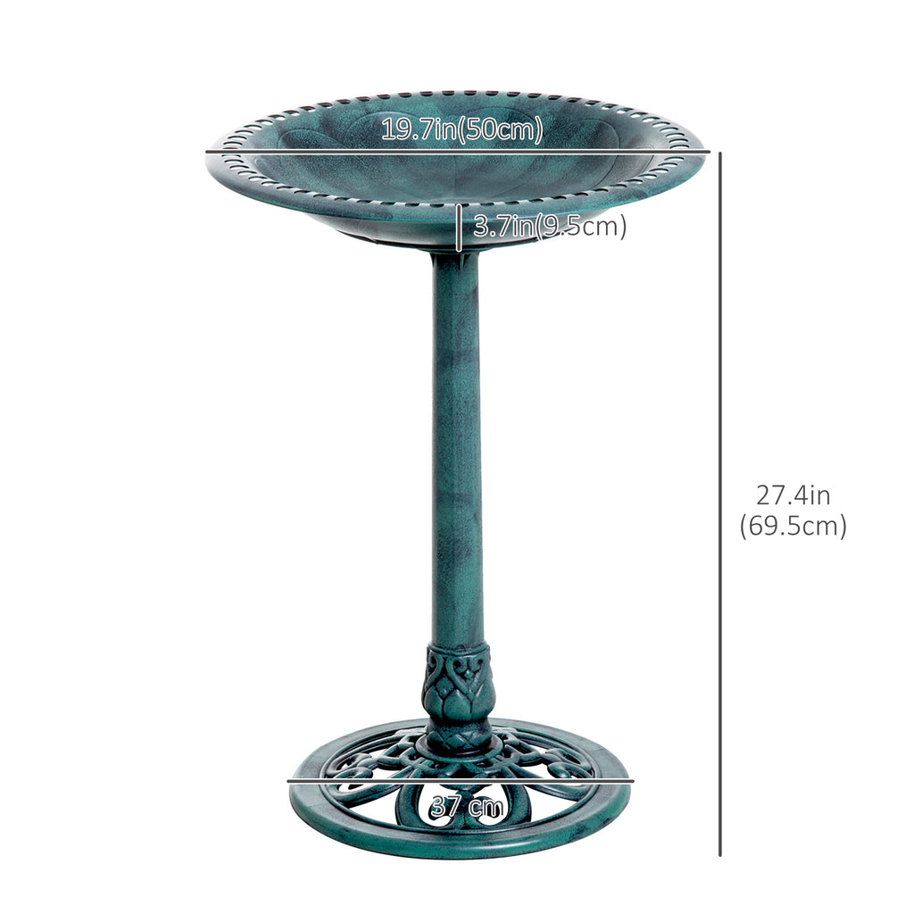 27'' Bird Bath Outdoor Resin Decor with Fleur De Lis Pattern, Time-Worn Finish