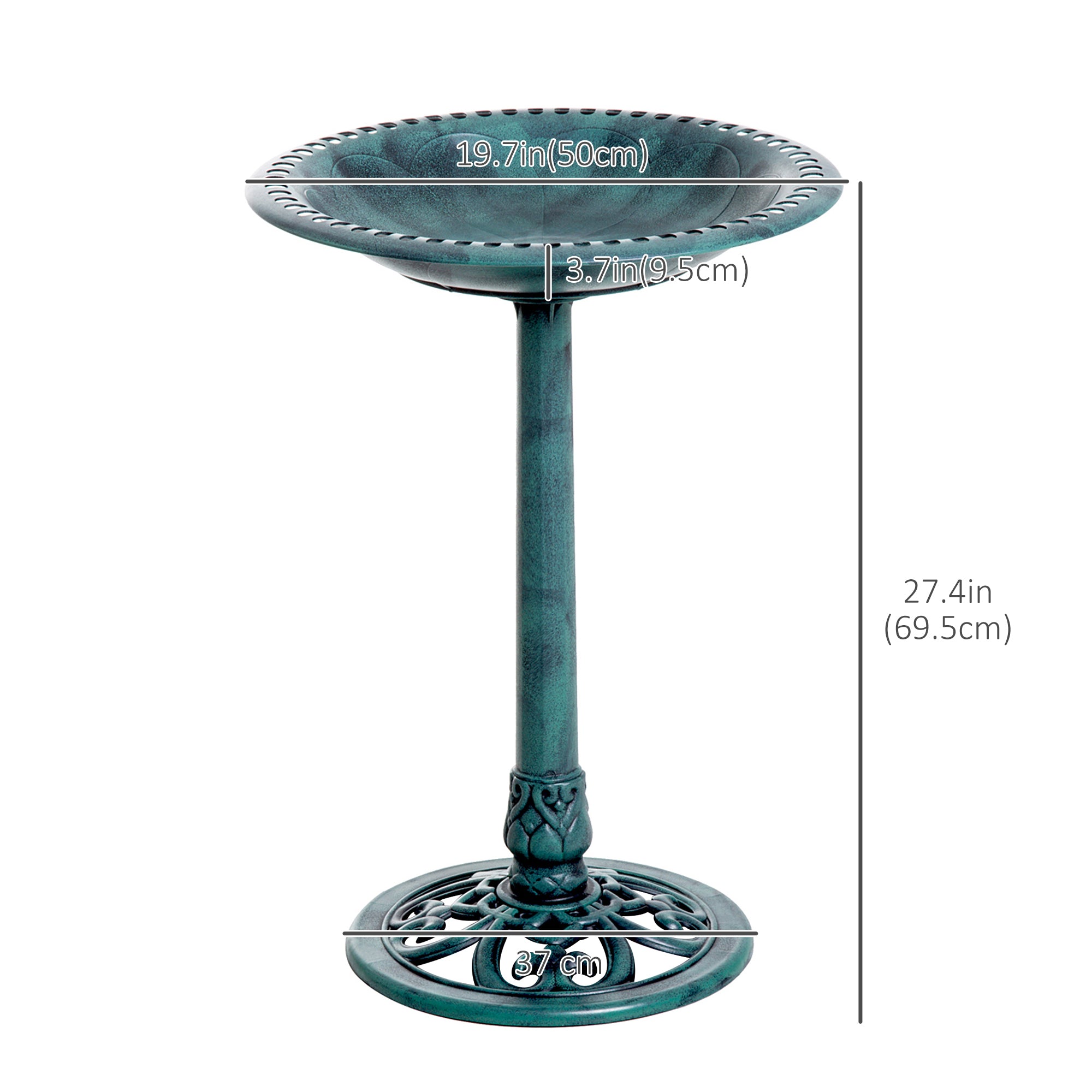 27'' Bird Bath Outdoor Resin Decor with Fleur De Lis Pattern, Time-Worn Finish
