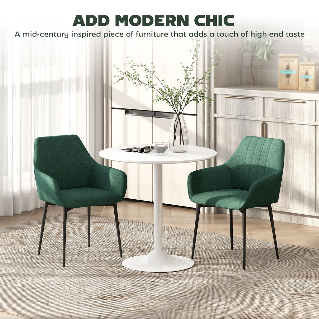 Dining Chairs Set of 2, Upholstered Linen Fabric Accent Chairs with Metal Legs, Dark Green