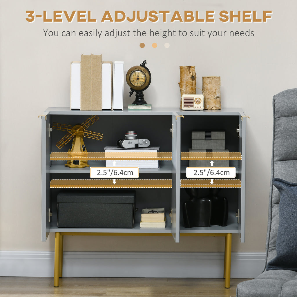 Modern Storage Cabinet Sideboard Buffet Cabinet with Gold Legs for Living Room Dining Room Hallway Grey