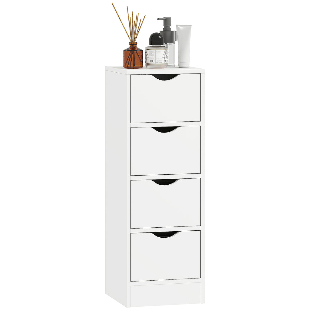 4-Drawer Bathroom Cabinet, Freestanding Narrow Storage Cabinet with Groove Handles for Small Spaces, White