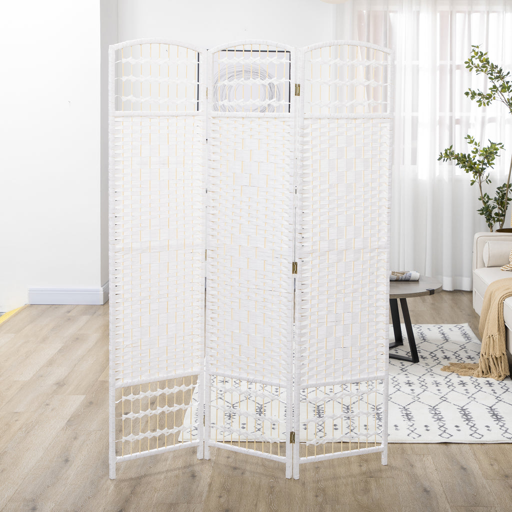 3 Panel Folding Room Divider, Portable Privacy Screen, Wave Fiber Room Partition for Home Office, White