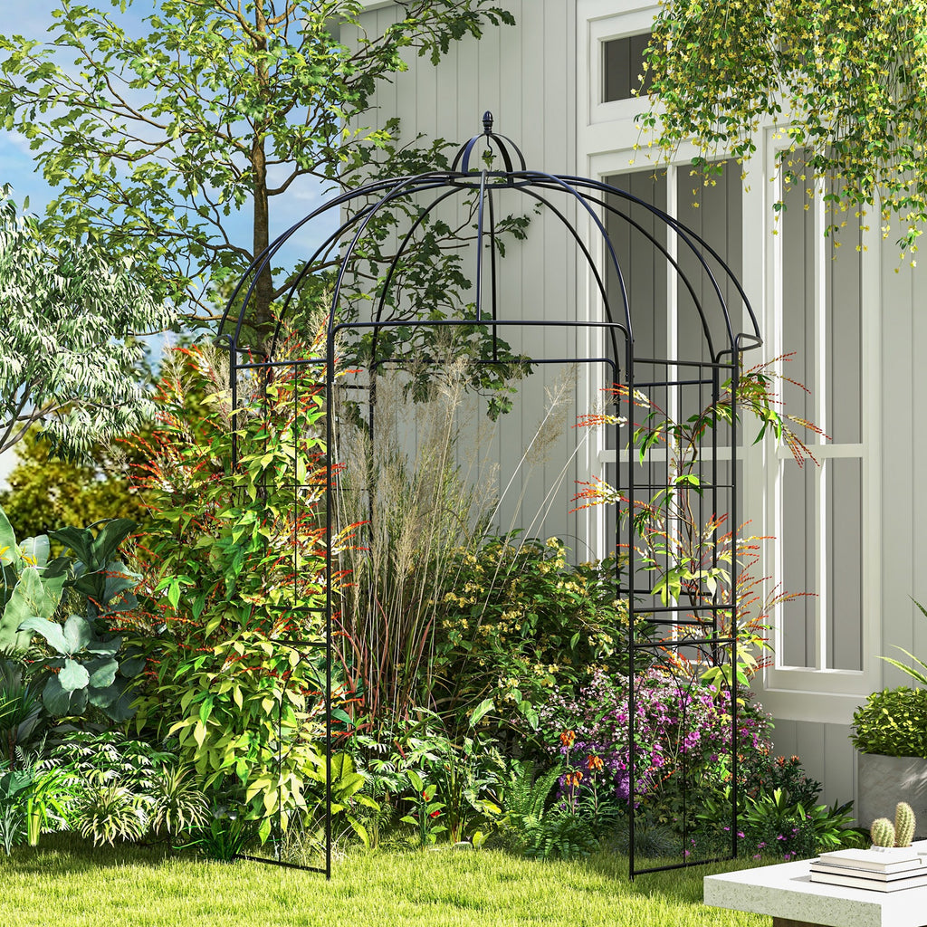 Birdcage Shape Arbour, Metal Garden Arbour Pergola Pavilion for Climbing Plants, Lights, French Style Arch Trellis