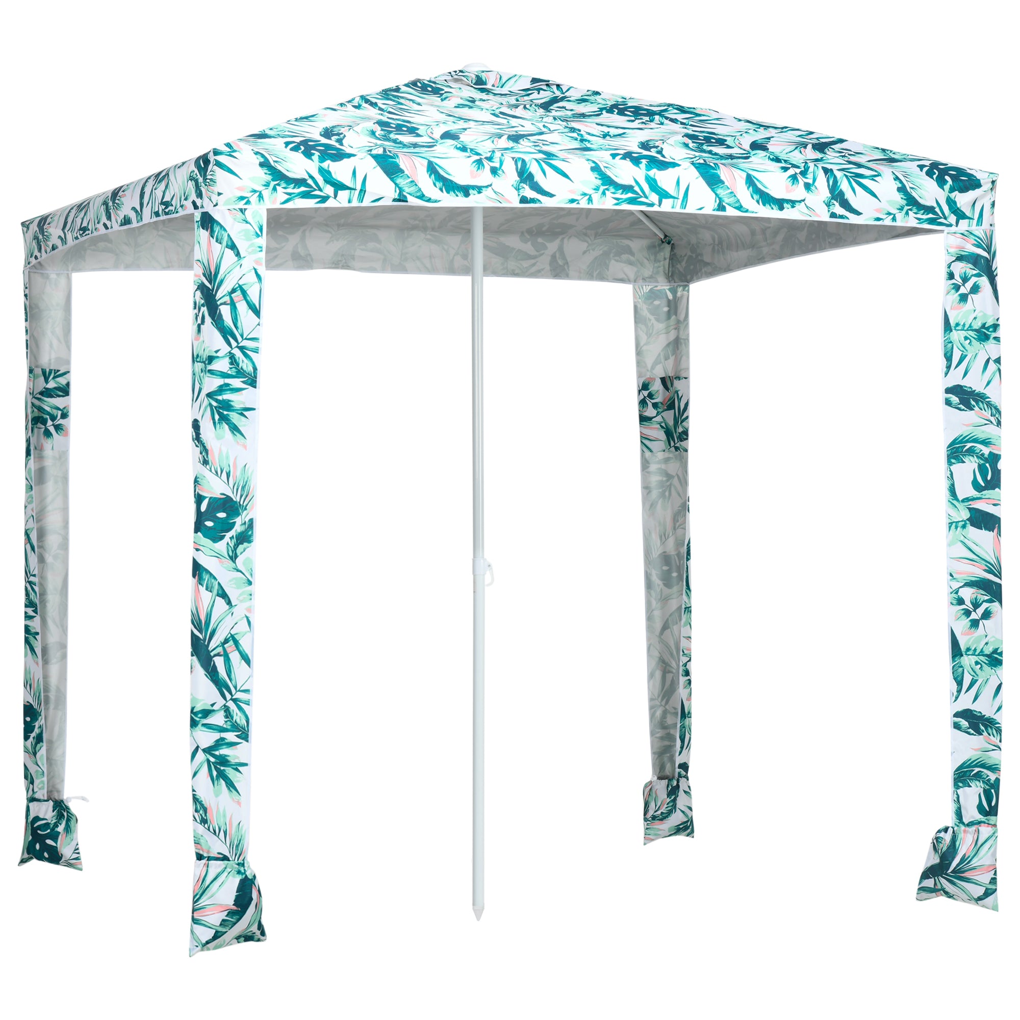 Beach Umbrella, 6.5' Easy-Assembly Sun-Shade Shelter with Sandbags and Carry Bag, Cool UV50+, Green