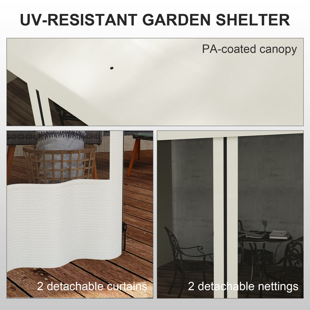 10' x 10' Wall Pergola, Outdoor Gazebo with 2 Curtains and 2 Nettings, UV Resistant, for Patio, Deck, Beige