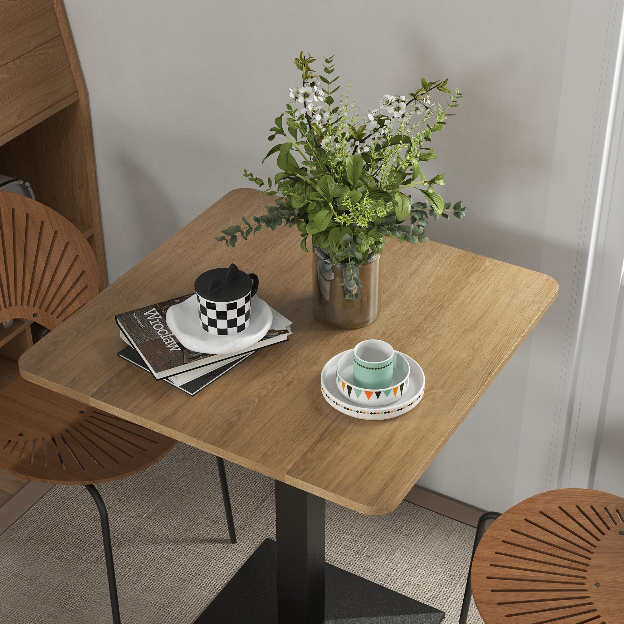 28" Square Dining Table, Modern Dining Room Table with Steel Base, Space Saving Small Kitchen Table, Dark Brown