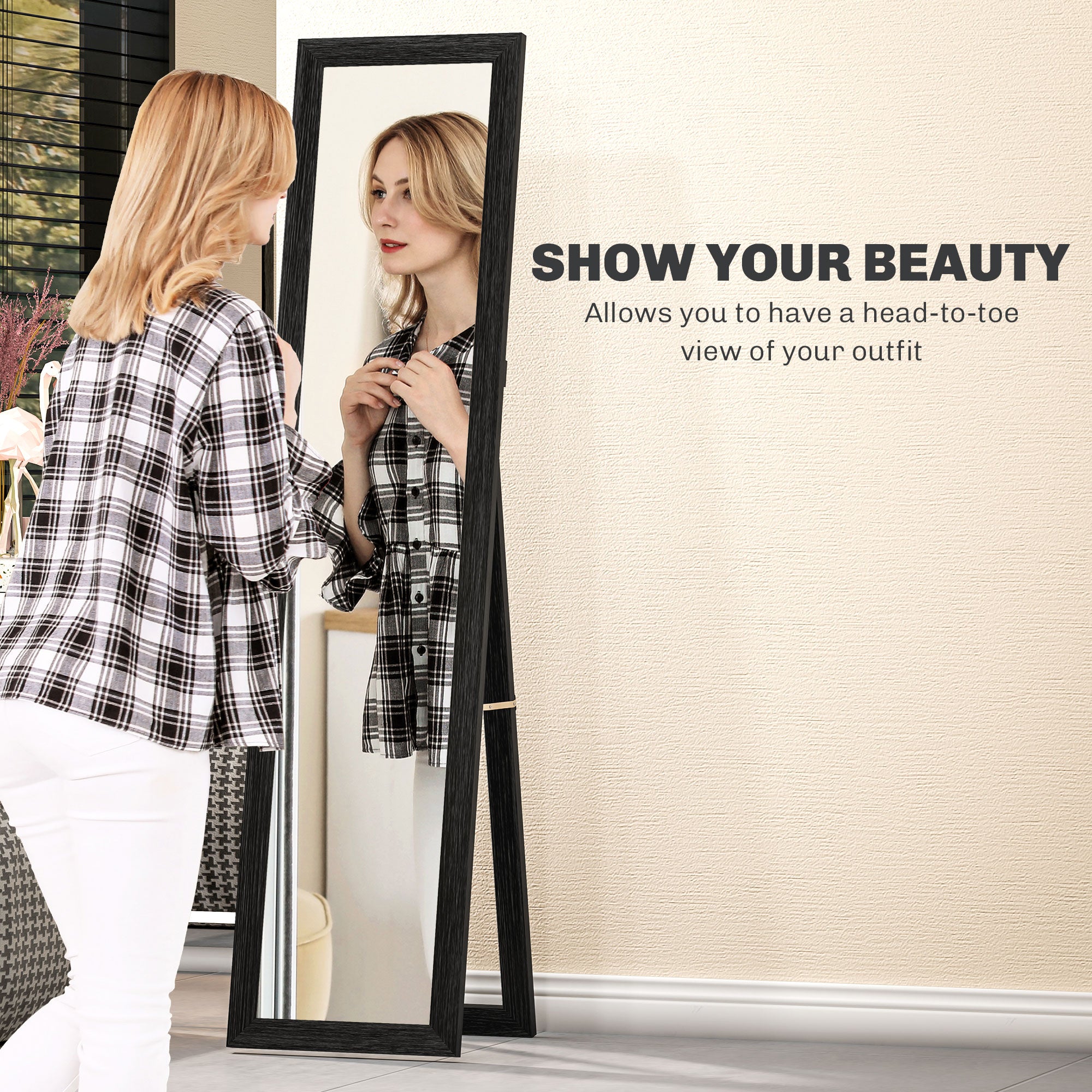 15" x 62" Full Length Mirror for Bedroom, Free Standing Dressing Mirror, Wall Mirror for Living Room, Black