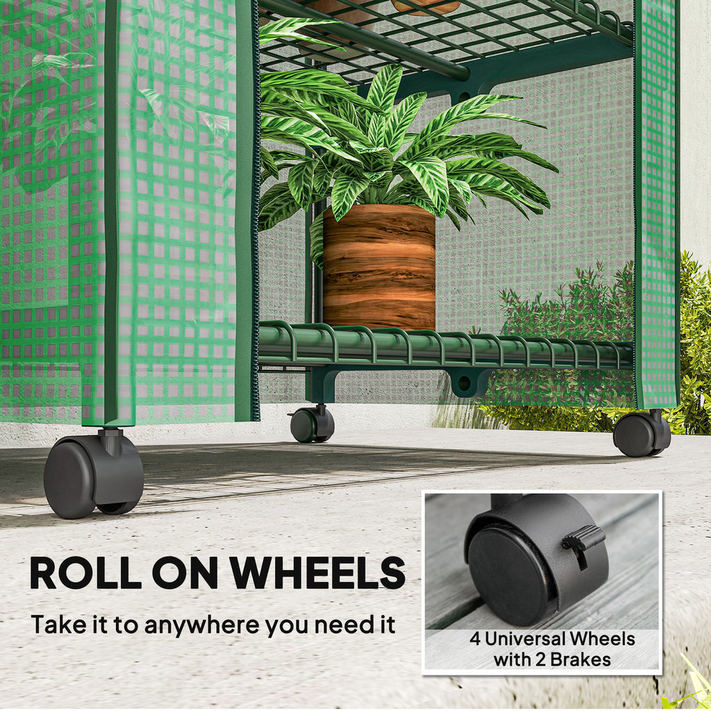 Portable Greenhouse, Outdoor Hot House Plant Flower Greenhouse with 4 Tier Shelves, PE Cover, Green