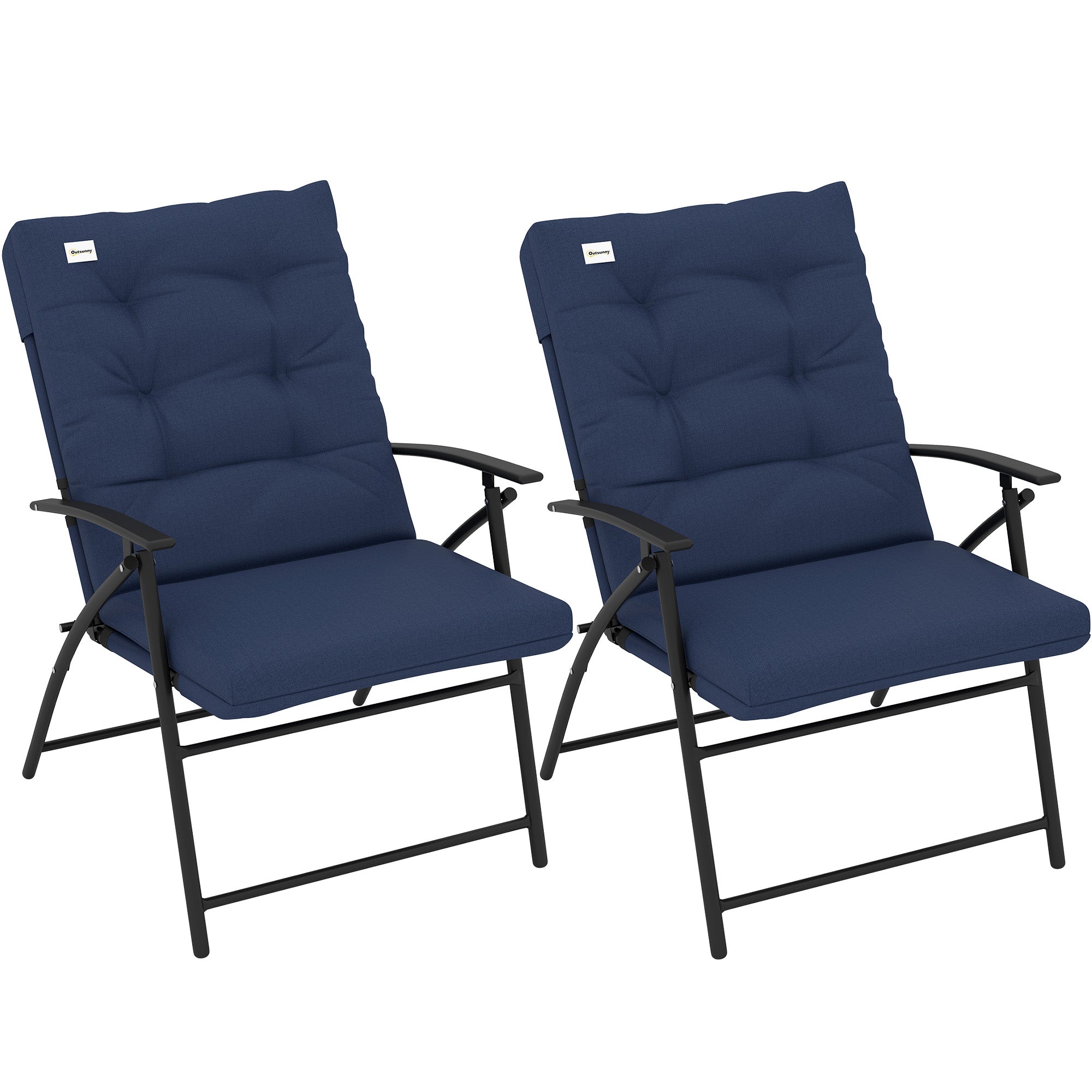 Set of 2 Outdoor Folding Chairs with Adjustable Backrest, Padded Camping Chairs for Outdoor Events, Blue