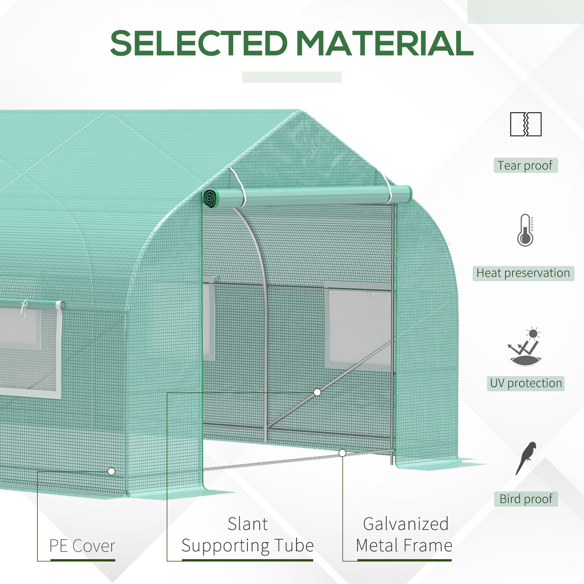 20x10x7ft Walk-in Steeple Greenhouse Outdoor Backyard Plant Seed Growth Shed Tunnel Warm House with 2 Anchor Way Green