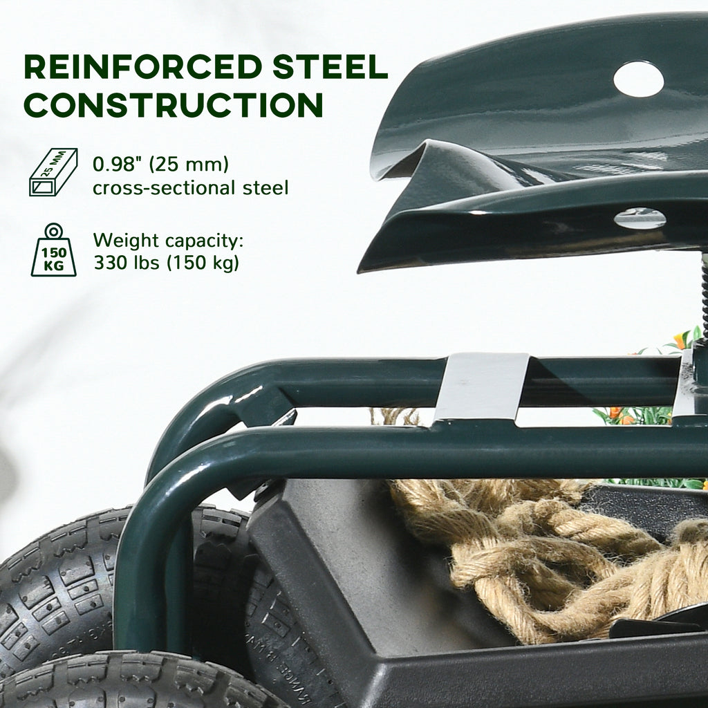 Garden Cart Garden Seat on Wheels with Tool Tray, 360Â° Swivel and Height Adjustable Seat, for Patio and Yard