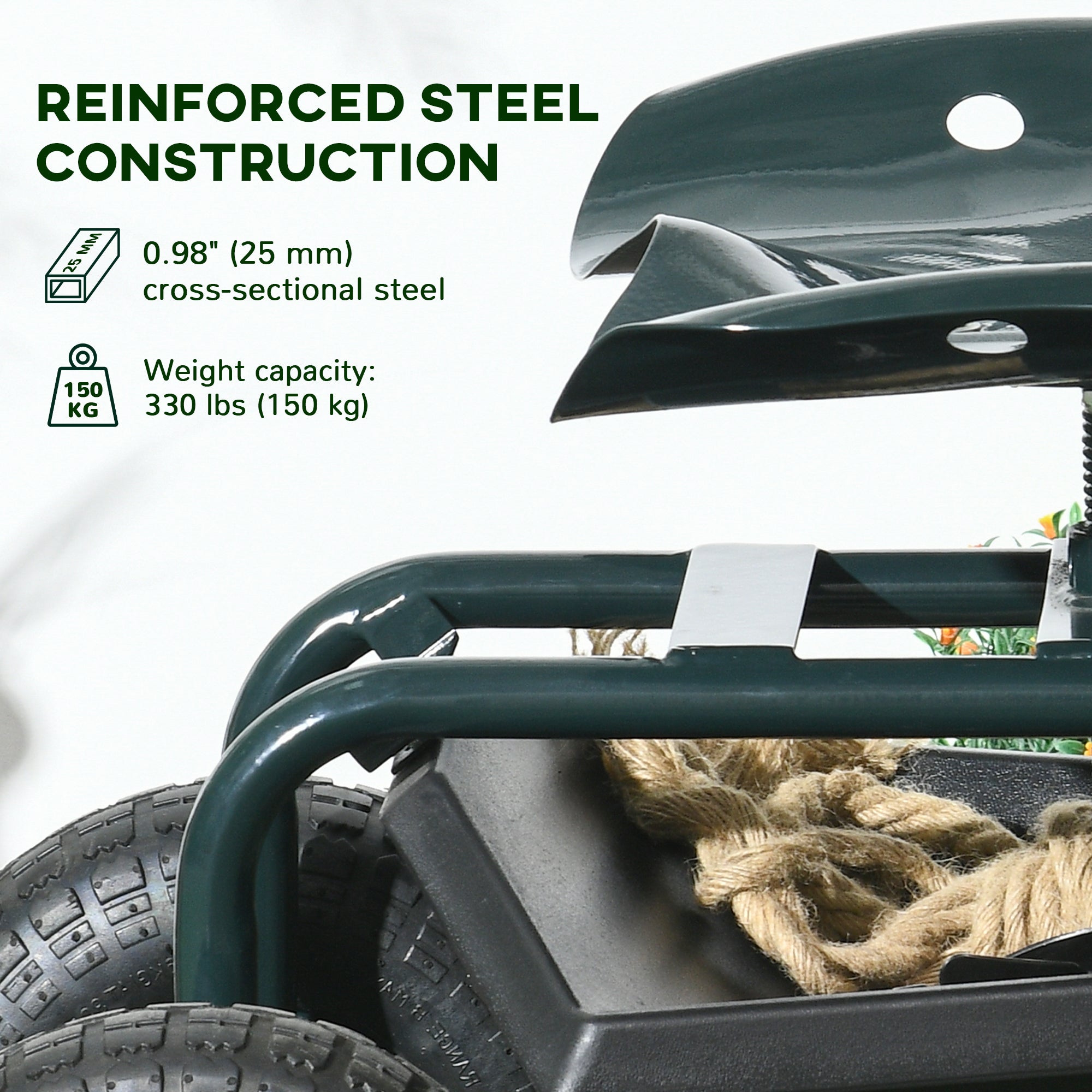 Garden Cart Garden Seat on Wheels with Tool Tray, 360Â° Swivel and Height Adjustable Seat, for Patio and Yard