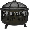 Outdoor Metal Fire Pit, 24" Round Firepit Bowl w/ Lid Grill Poker Handles for Garden, Camping, BBQ, Bonfire, Black