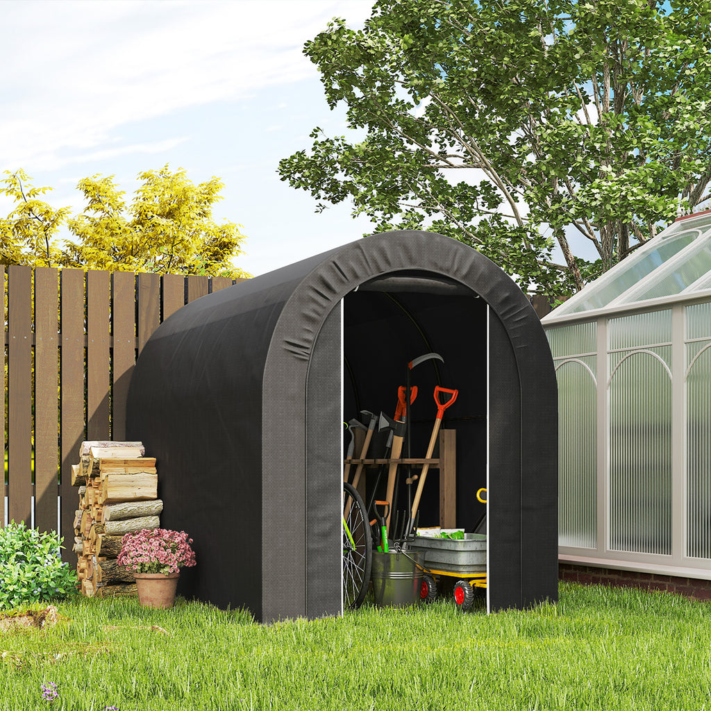 5' x 8' Outdoor Storage Shed, Heavy Duty Galvanized Steel Portable Shed for Bike, Motorcycle, Garden Tools, Black