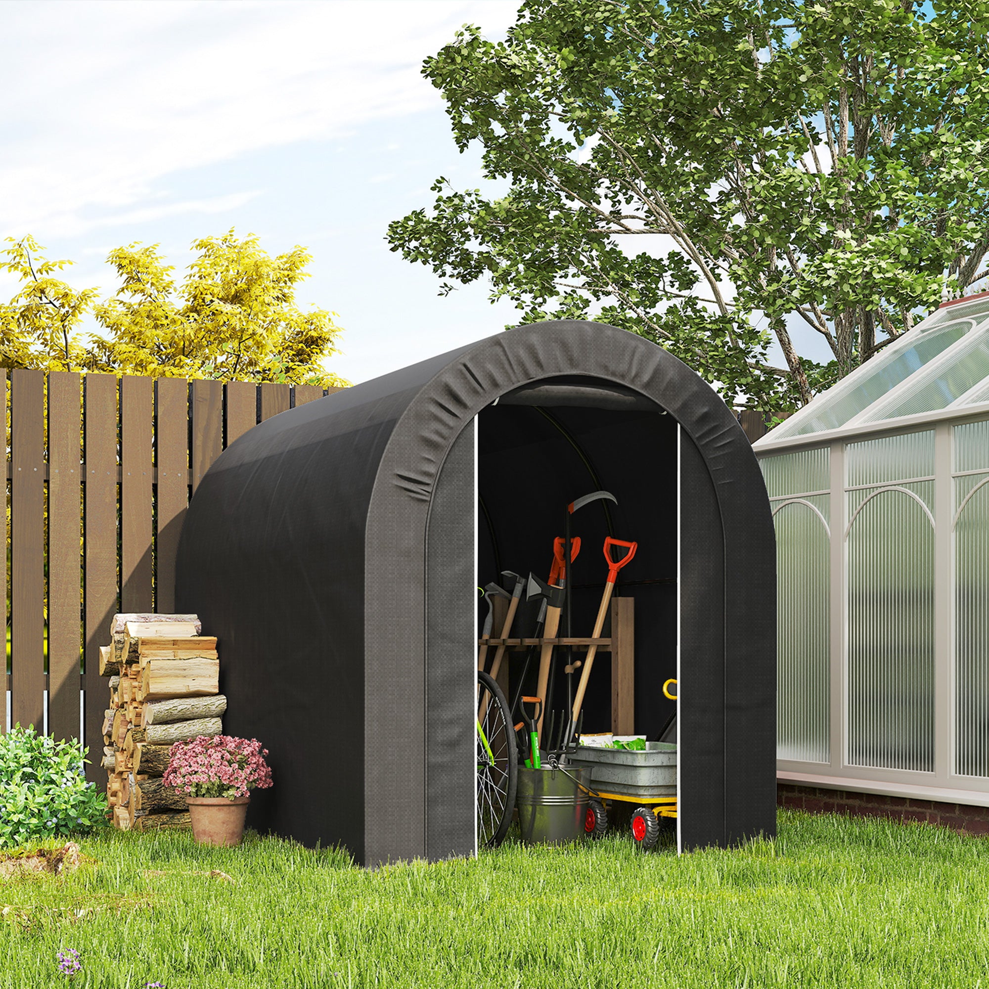 5' x 8' Outdoor Storage Shed, Heavy Duty Galvanized Steel Portable Shed for Bike, Motorcycle, Garden Tools, Black