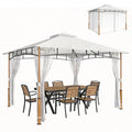 10' x 12' Patio Gazebo, UPF50+ Double Roof Outdoor Gazebo Canopy Shelter with Netting for Backyard, Patio, Cream White