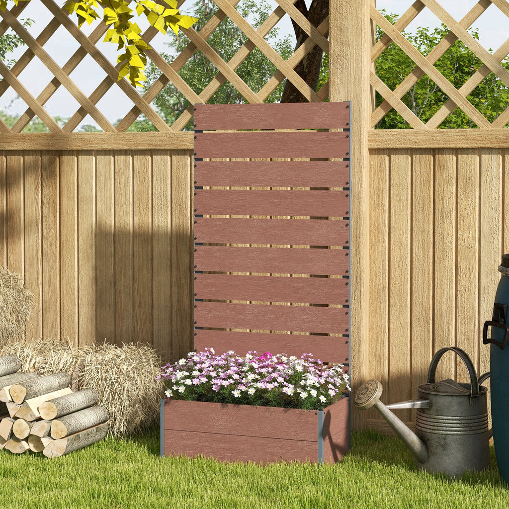 Raised Garden Bed with Trellis, Freestanding Elevated Planter Box for Climbing Vines, 28" x 15" x 59", Light Brown
