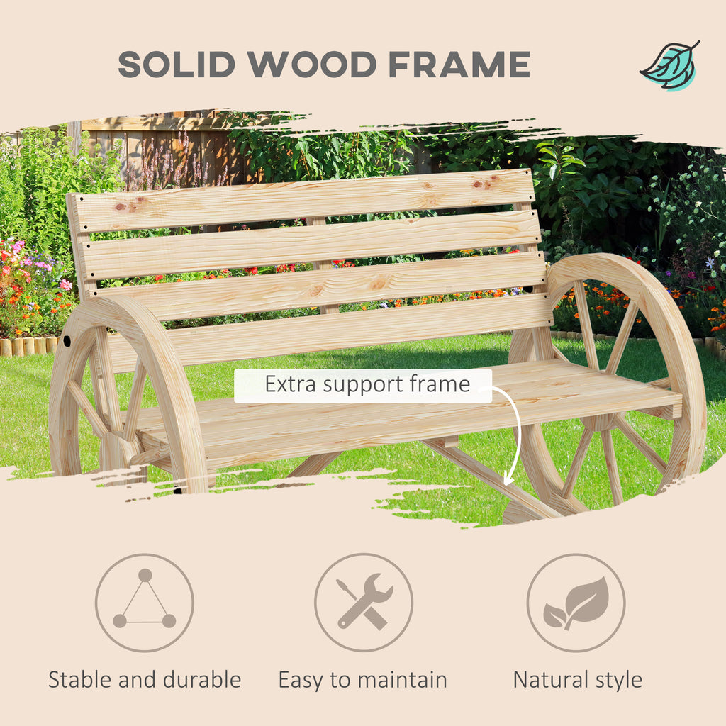 42" Wood Wagon Wheel Bench Garden Loveseat Rustic Seat, Natural Wood