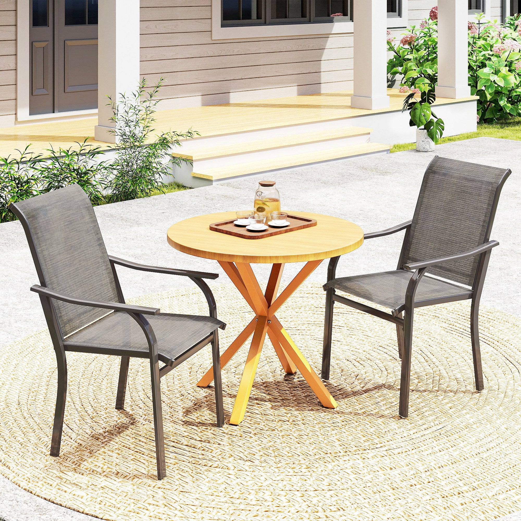 Patio Chairs Set of 2 with Armrest and High Backrest, for Backyard, Balcony, Porch, Poolside, Deck, Garden, Brown