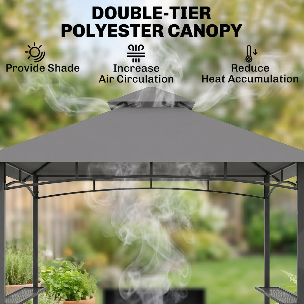 8' x 5' BBQ Grill Gazebo Tent with Double Tiered Canopy for Outdoor Sun Shade, Grey