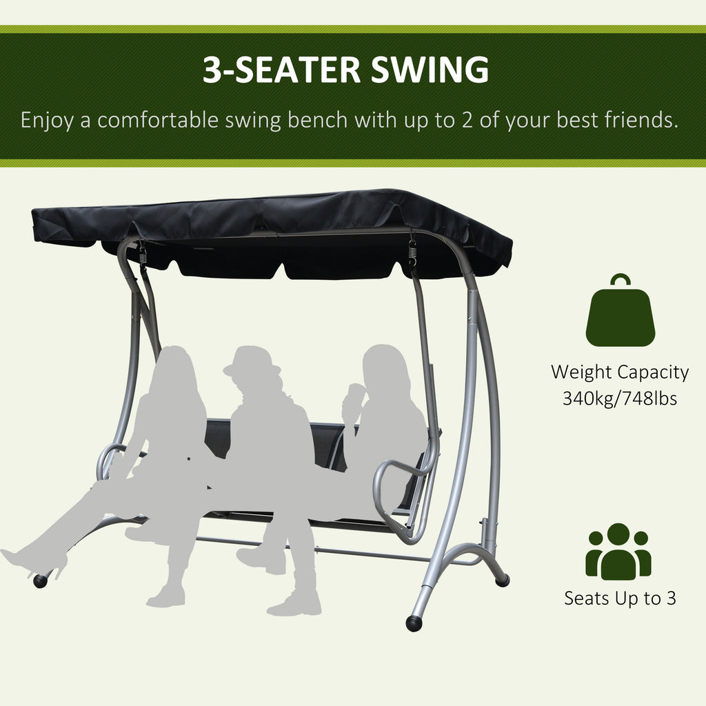 3-Seater Outdoor Swing Chair Bench with Adjustable Canopy, Black
