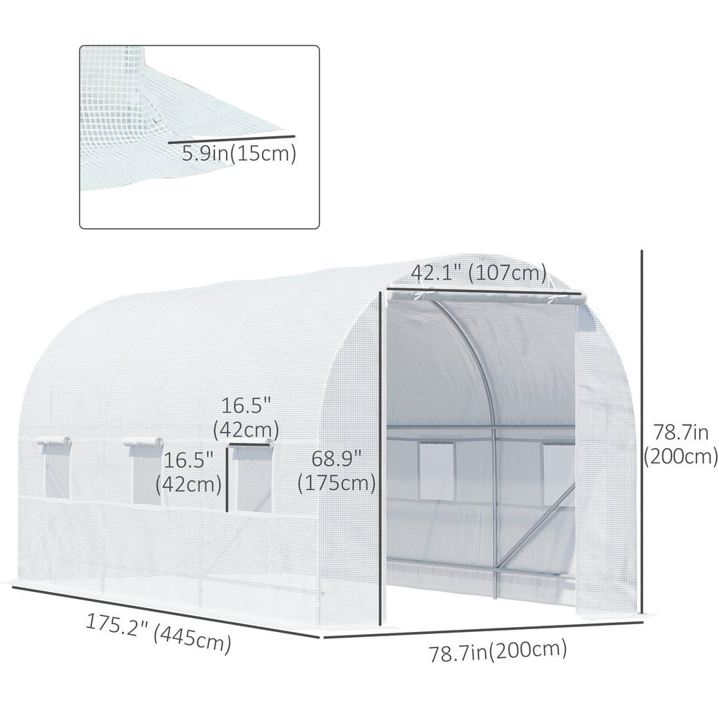 14.6x6.6x6.6ft Walk-in Tunnel Greenhouse Portable Garden Plant Growing Warm House with Door and Ventilation Window White