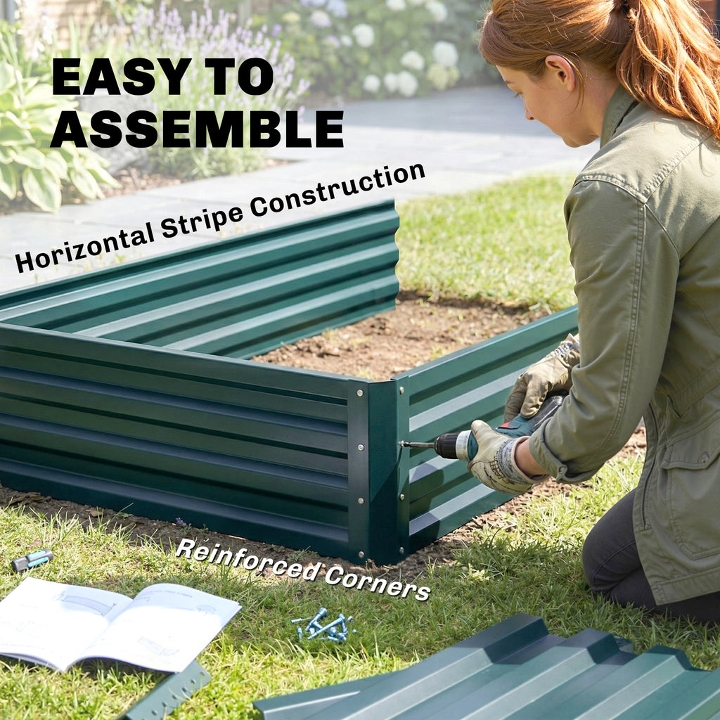 2 Tier Galvanized Raised Garden Bed, Steel Planter Box for Vegetables, Flowers, Herbs, 47" x 40" x 23", Green