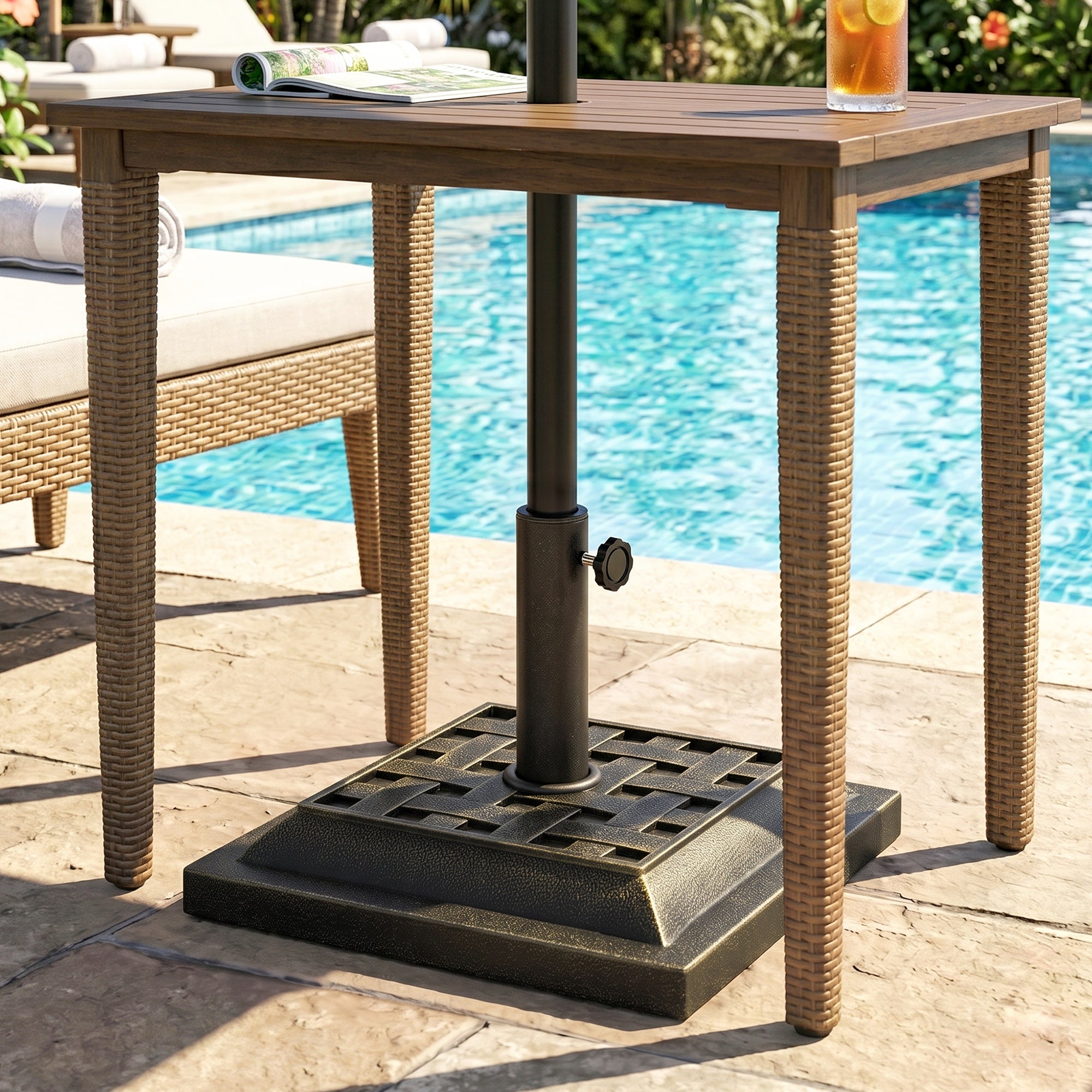 20 lbs Square Resin Patio Umbrella Stand Base Coated Pole Market Umbrella Parasol Holder Bronze