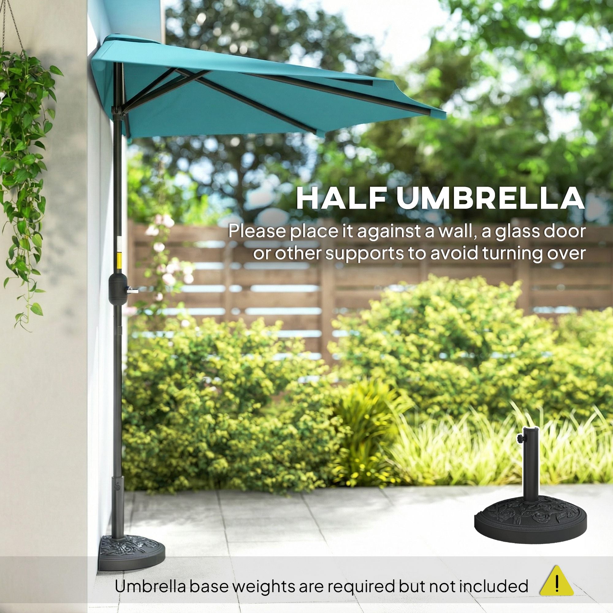 9.8ft Half Umbrella Semi Round Patio Parasol with Crank Handle, Top Vent for Garden, Balcony- NO BASE INCLUDED, Light Blue