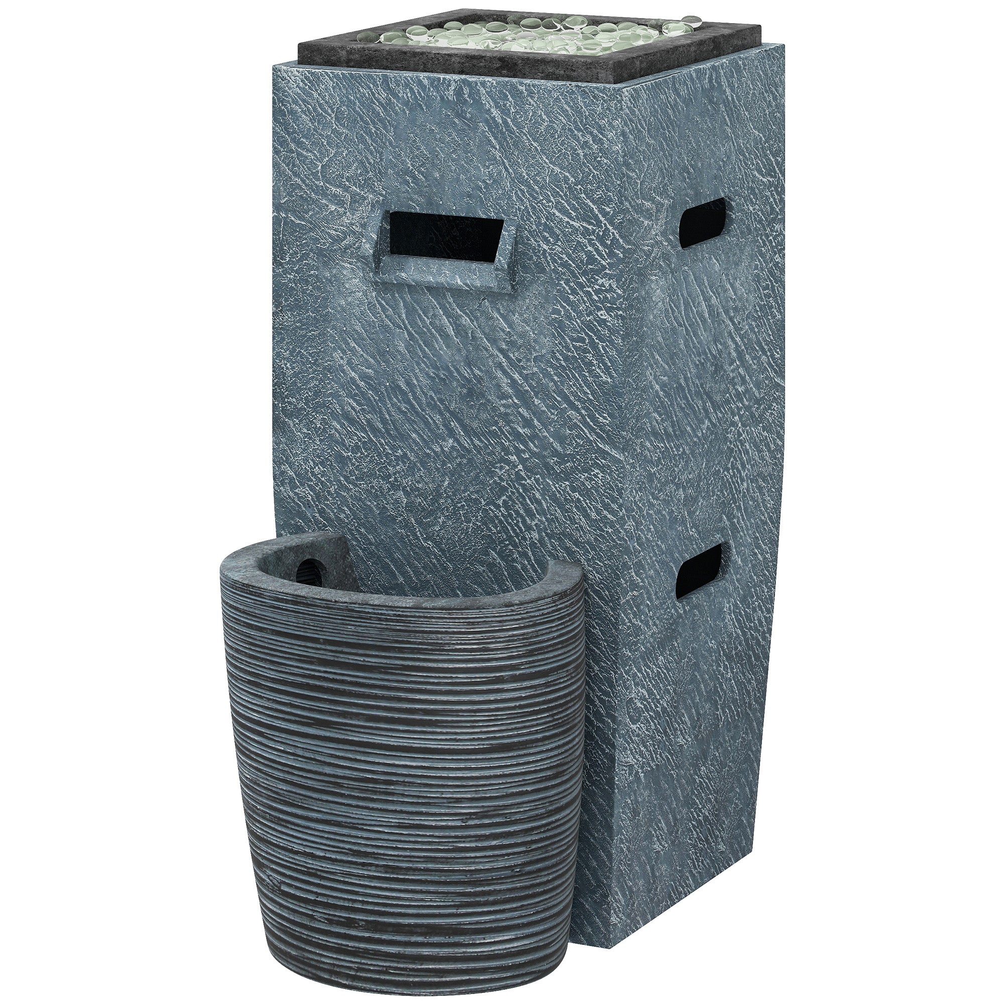 16.5" x 11" x 22.4" Propane Fire Pit Table with Fountain, 15000 BTU Outdoor Gas Fire Table with LED Light Adjustable Water Flow, Fire Fountain Water with Glass Rocks, Grey