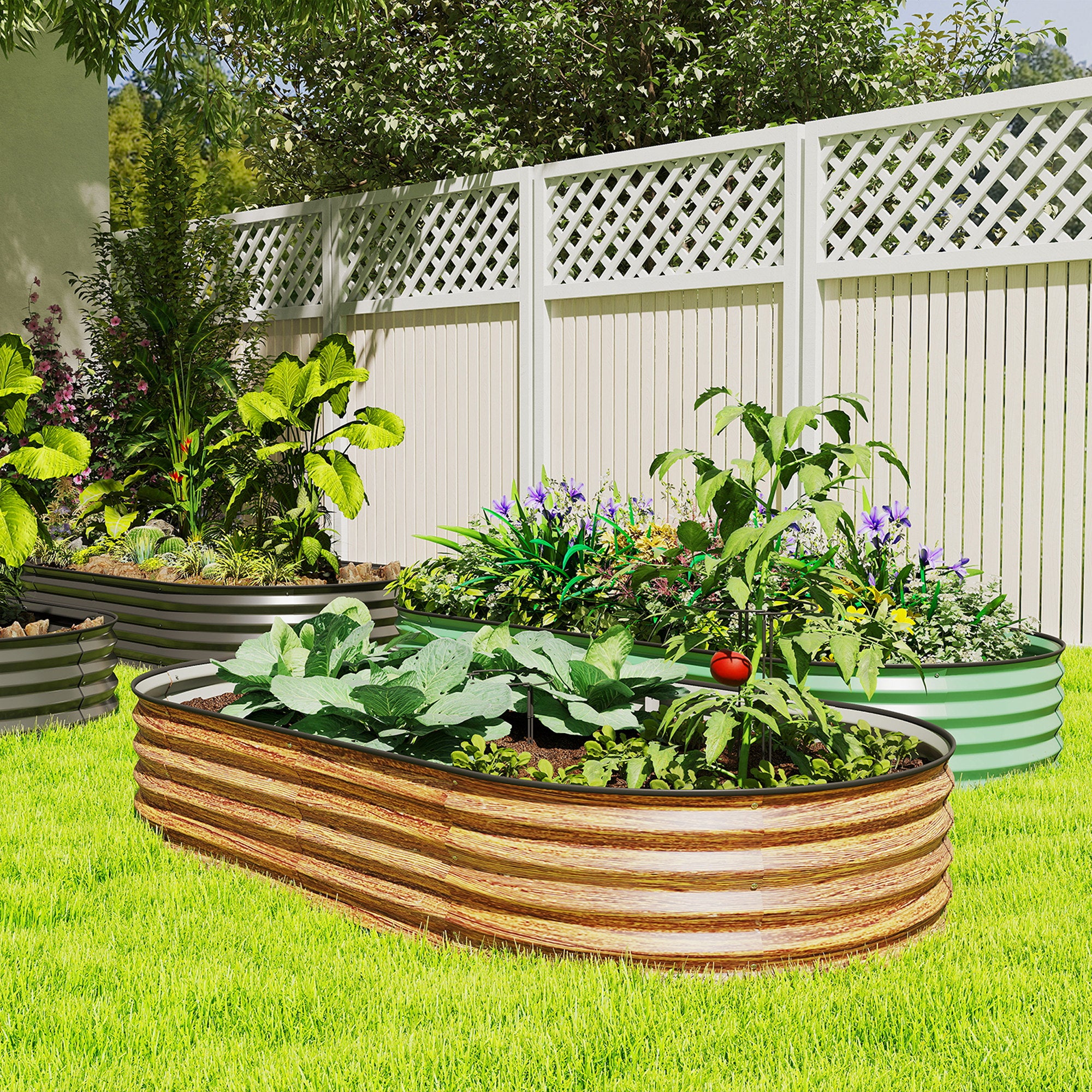 6' x 3' x 1' Large Outdoor Planter Box, Galvanized Raised Garden Bed with Metal Plant Stake, Brown