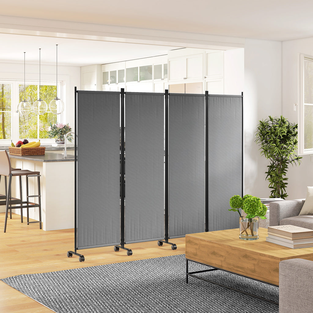 Folding Room Divider with Castor Wheels, Rolling Privacy Screen for Home Office Bedroom, 5.6ft Tall
