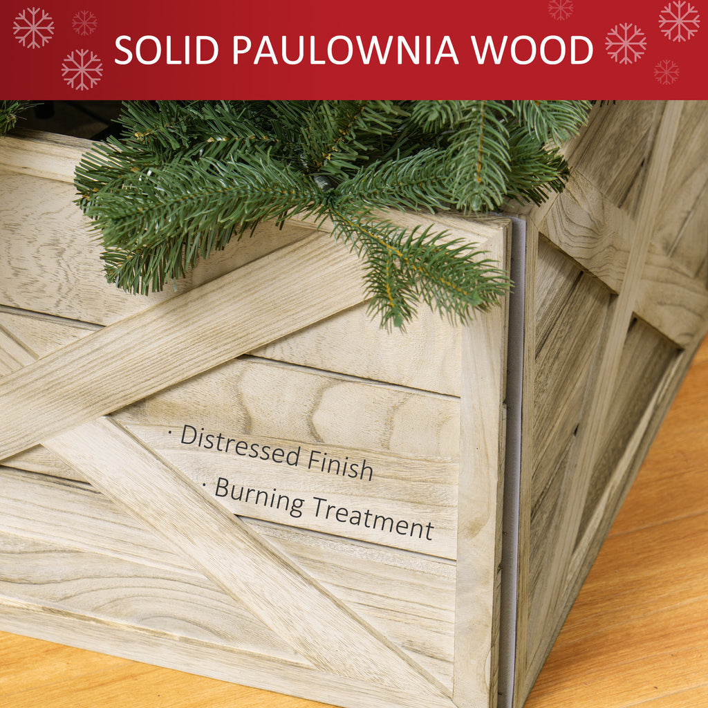 28" Farmhouse Christmas Tree Base Cover Wooden Christmas Tree Collar Box Home Decoration Light Distressed Wood Finish