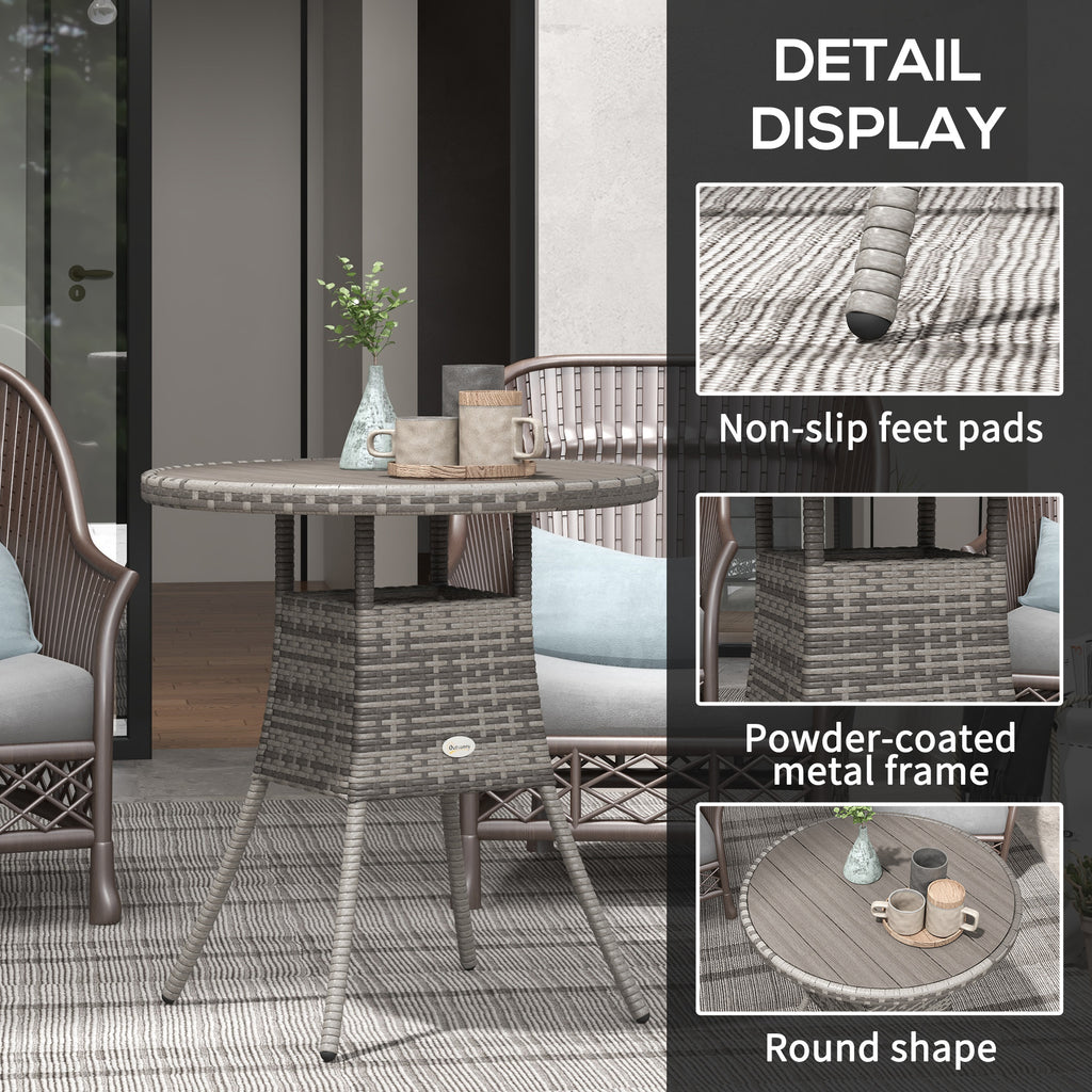 27.5" Outdoor Wicker Dining Table, PE Rattan Patio Furniture with Wood-plastic Composite Top, Grey