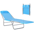 Outdoor Lounge Chair, Portable Adjustable Reclining Seat Folding Chaise Lounge Patio Camping Beach Tanning Chair Bed with Pillow, Blue