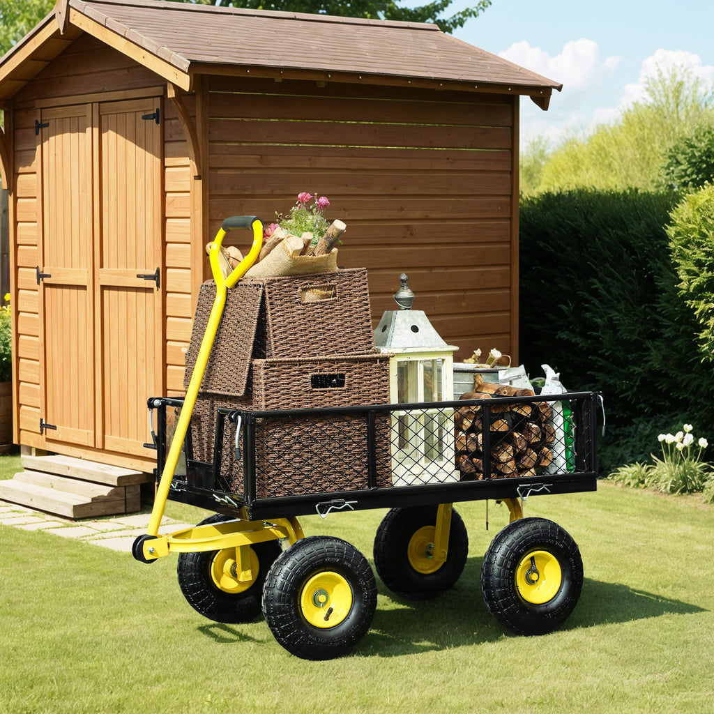 Steel Garden Cart, Utility Wagon with Removable Sides, 10" Wheels, 180Â° Rotating Handle, 440lbs Capatity
