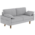 3 Seater Sofa, Velvet Upholstered Couch with Spring Cushions, Rubber Wood Legs and 2 Pillows, Grey