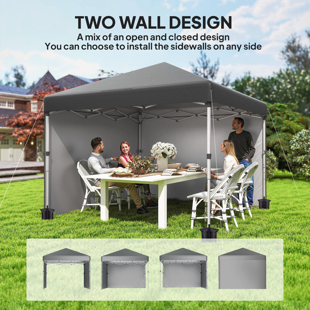 10' x 10' Pop Up Canopy with Sidewalls, Roller Bag, Height Adjustable Instant Tent for Outdoor, Garden, Patio, Grey