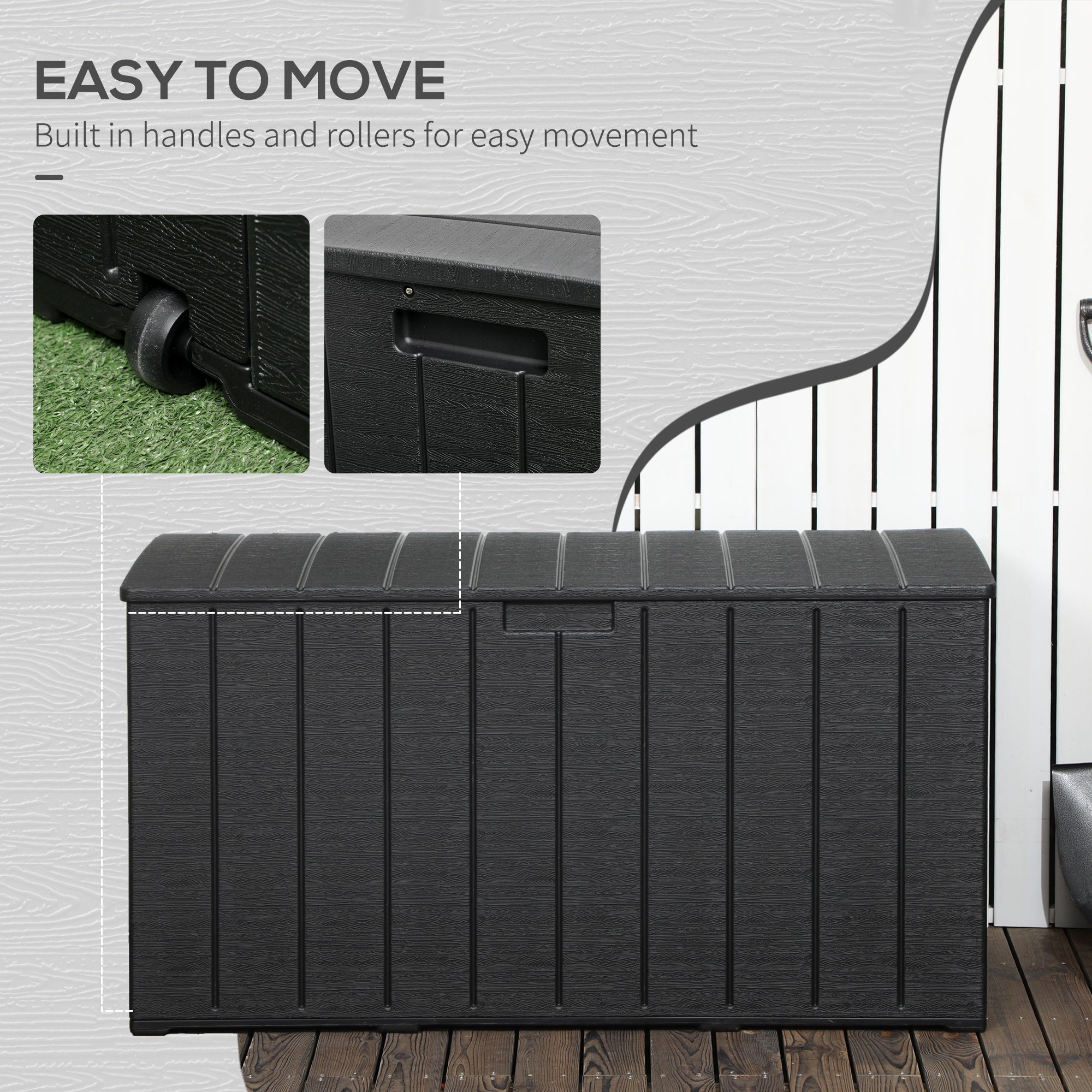 81 Gallon Garden Storage Box, Waterproof  Double Wall Storage Container with Wheels and Handles, Black