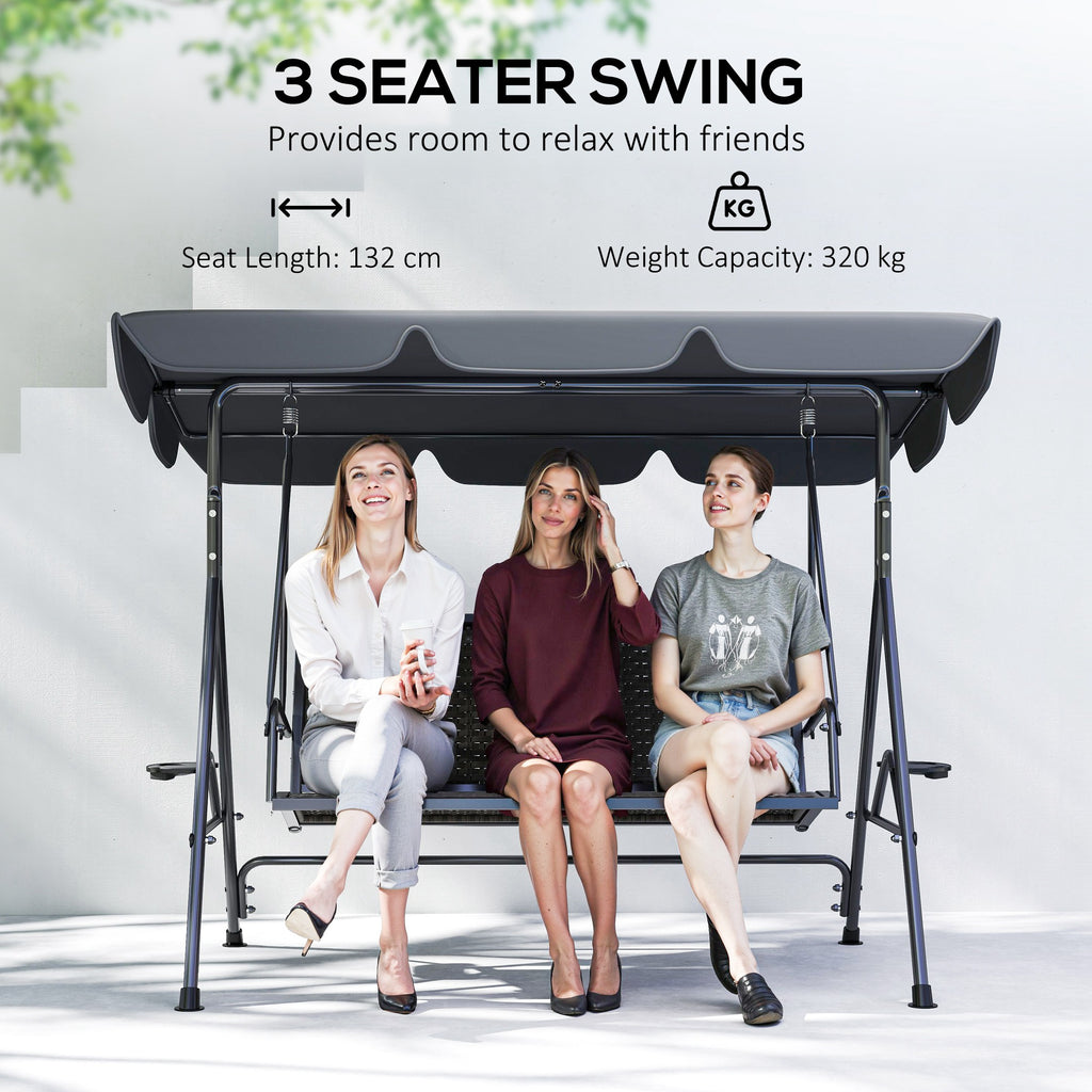 3-Seat Patio Swing Chair, Outdoor Canopy Swing Glider with Adjustable Shade, Grey