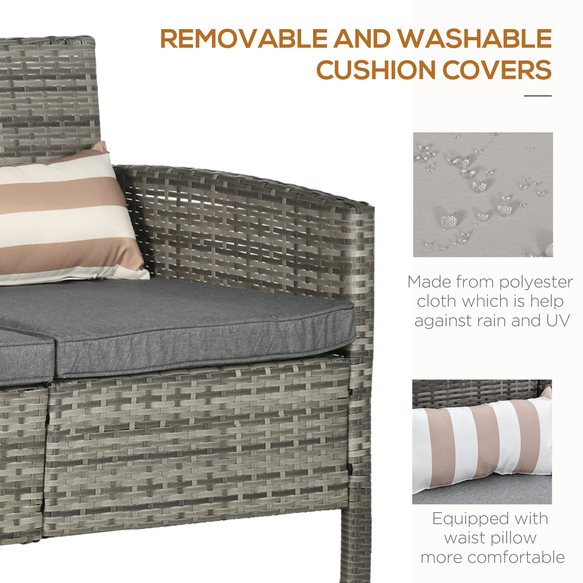 3-Seater Wicker Sofa, PE Rattan Outdoor Couch Conversation Furniture with Removable Cushions for Patio, Garden, Grey