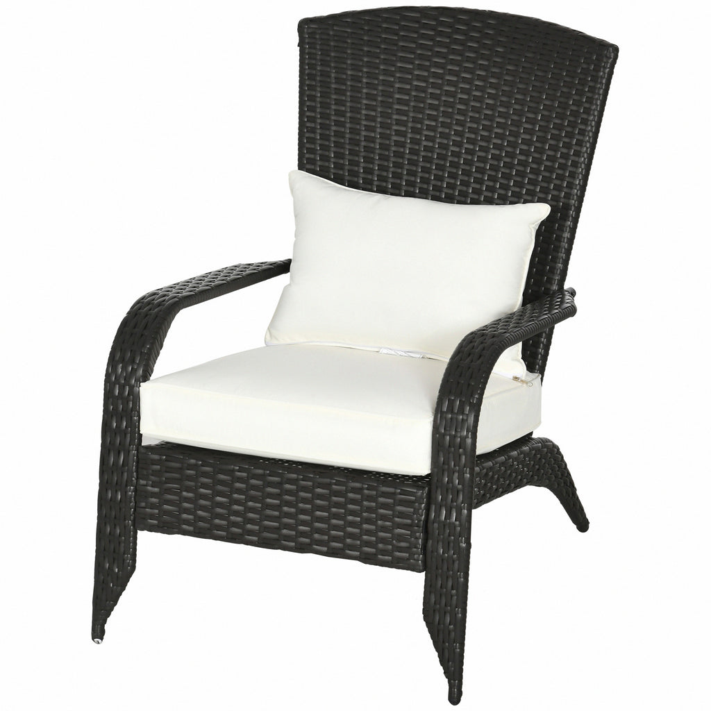 Patio Wicker Adirondack Chair, Outdoor Rattan Muskoka Chair with Cushions for Patio, Garden, Backyard, Cream