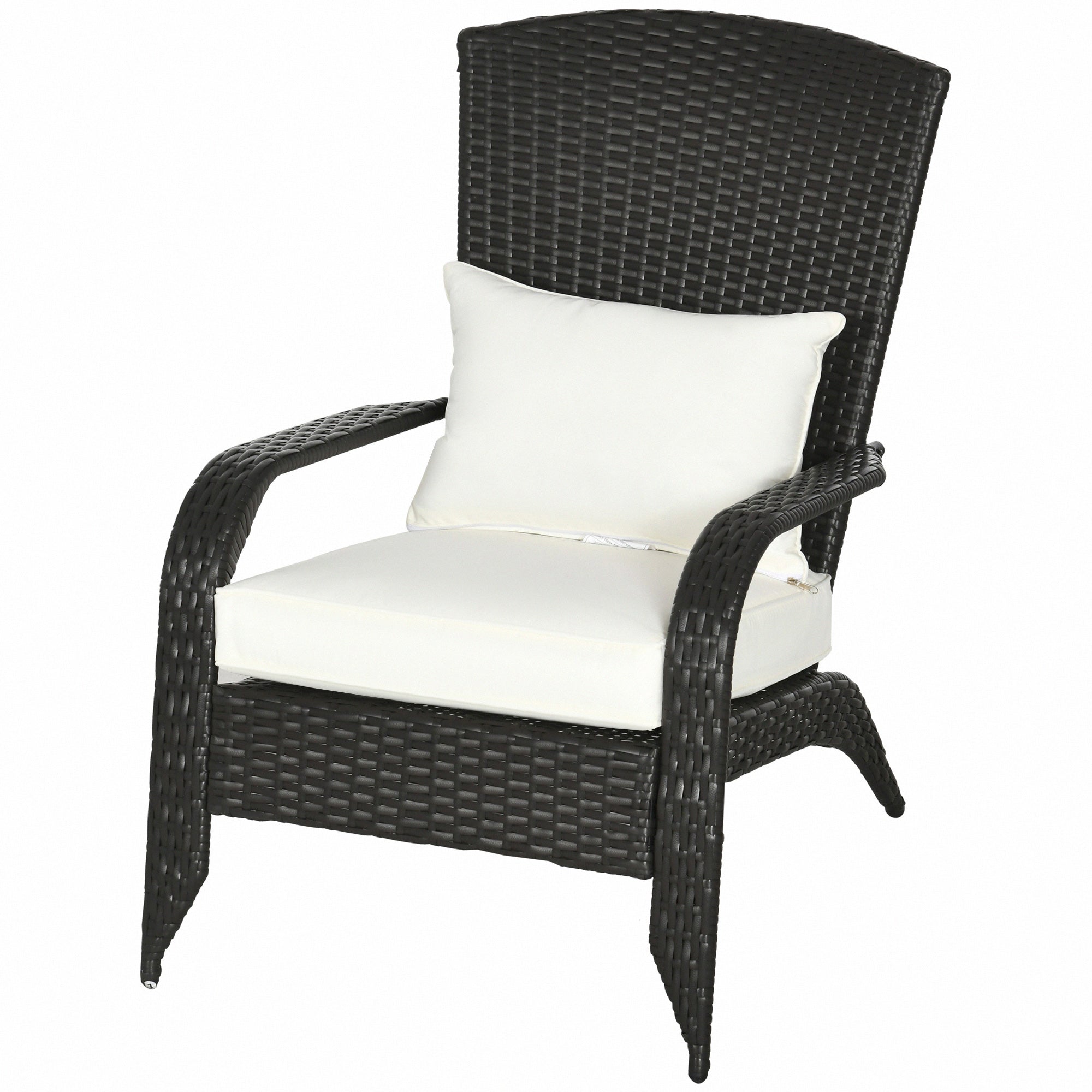 Patio Wicker Adirondack Chair, Outdoor Rattan Muskoka Chair with Cushions for Patio, Garden, Backyard, Cream