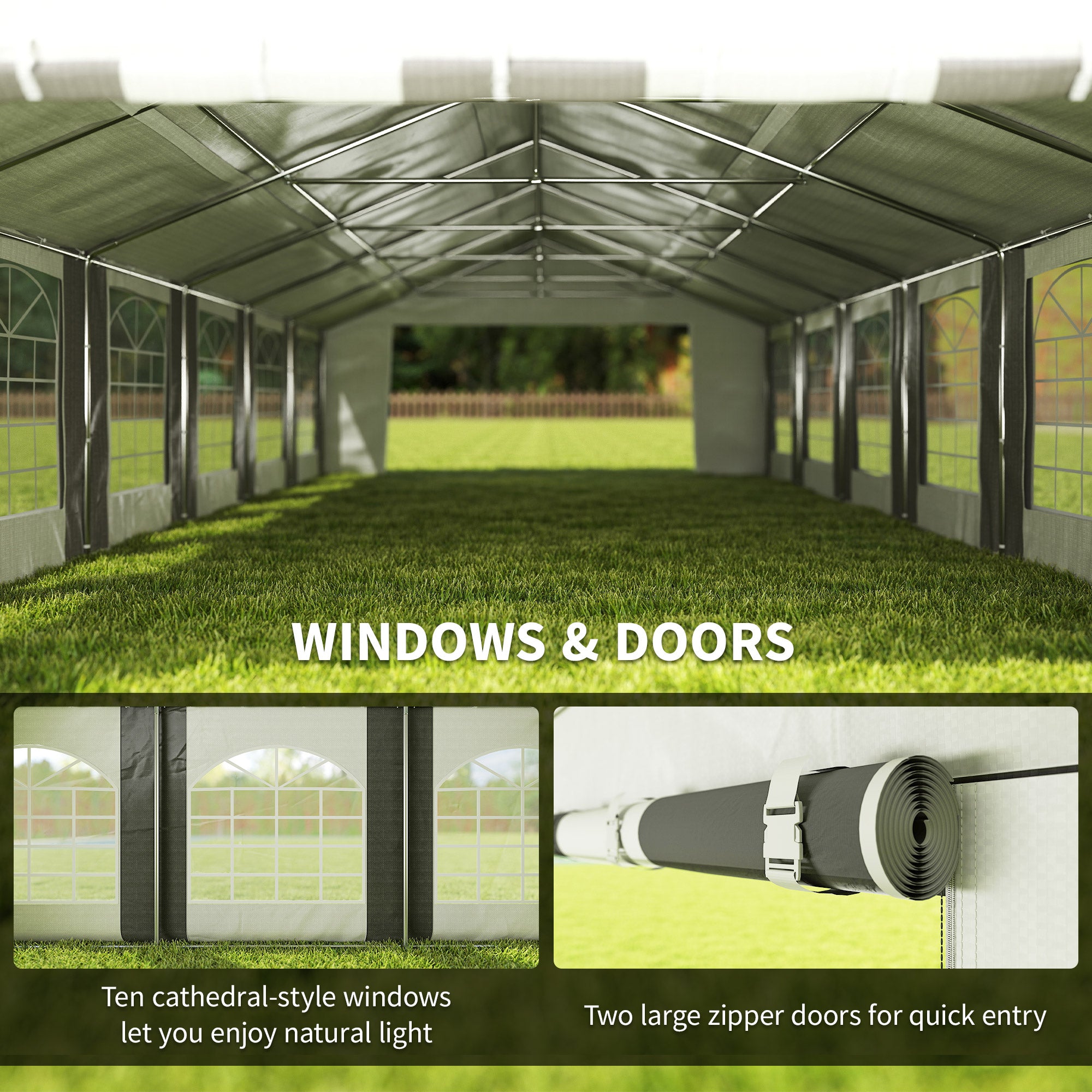 20'x33' Heavy Duty Large Party Tent & Carport with Removable Sidewalls, Portable Garage Canopy Tent, Grey