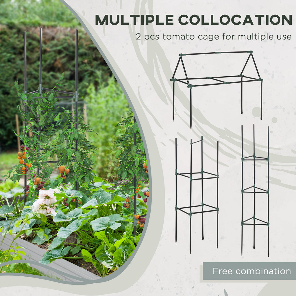 6' x 3' x 1' Raised Garden Bed with 2 Trellis Tomato Cages, Steel Frame Elevated Planter Box, Dark Grey